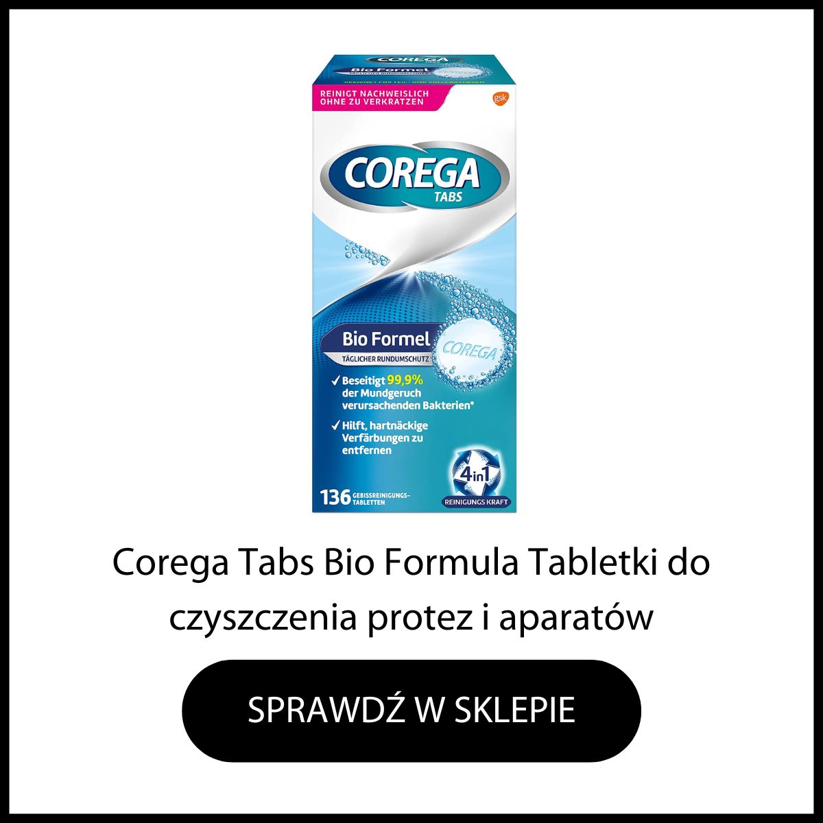 Corega Tabs Bio Formula tabletki do czyszczenia protez i aparatów