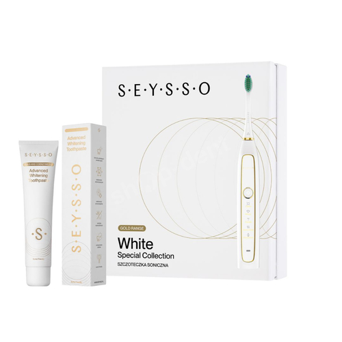 Zestaw SEYSSO Gold White SC szczoteczka soniczna biała i pasta Advanced Whitening