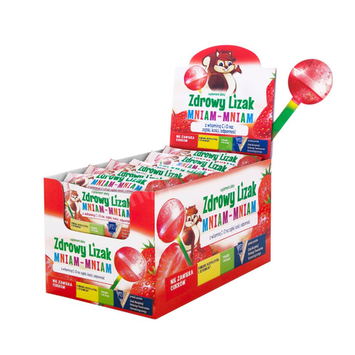 Zdrowy lizak Mniam-Mniam o smaku truskawkowym (kulka) 1 sztuka