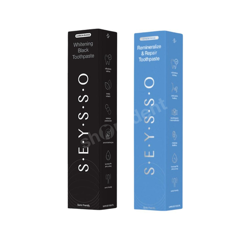SEYSSO Zestaw past wybielająco-remineralizujących (2 x 75 ml) - Carbon Black z Aktywnym Węglem + Oxygen Remineralizacja i Odbudowa