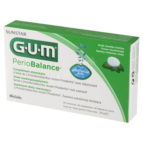 SUNSTAR GUM PerioBalance - probiotyczne pastylki do ssania przy stanach zapalnych dziąseł 30 sztuk