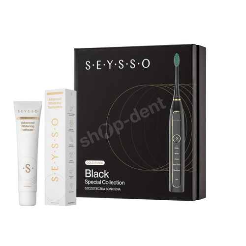 Zestaw SEYSSO Gold Black SC szczoteczka soniczna biała i pasta Advanced Whitening