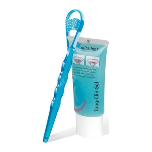 Miradent Tong-Clin Set - Zestaw do czyszczenia języka: Żel i Szczoteczka do języka