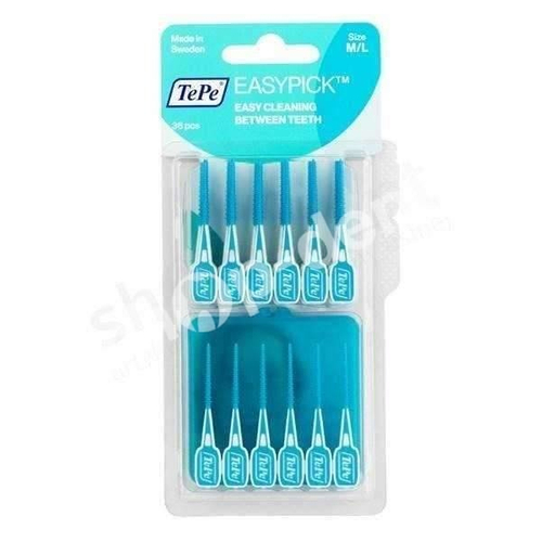 TePe Easy Pick M/L (niebieskie) - wykałaczki do czyszczenia przestrzeni międzyzębowych z etui - 36 sztuk