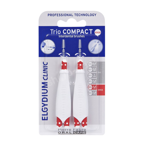 ELGYDIUM Clinic Trio Compact ISO 444, Large - zestaw szczoteczek międzyzębowych 6 sztuk (1,5 mm) + 2 uchwyty, szerokie