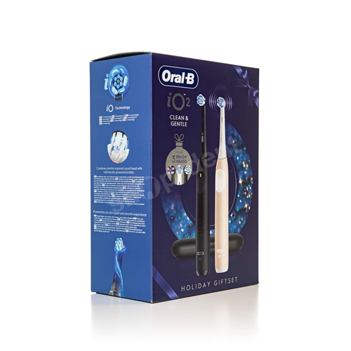 Oral-B iO 2 Duo HOLIDAY GIFTSET Night Black/Calm Pink Zestaw dwóch szczoteczek magnetycznych + etui i 3 końcowki