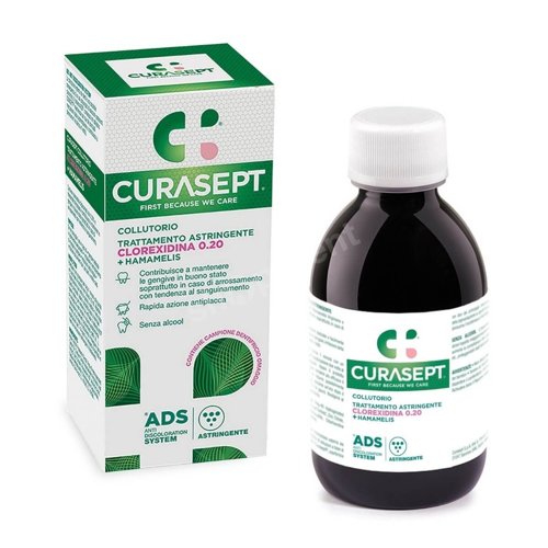 CURASEPT ADS220 Astringent Oczar Wirginijski - Płyn do płukania jamy ustnej z chlorheksydyną na zapalenie dziąseł ściągający 200 ml