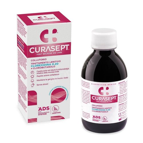 CURASEPT ADS220 Soothing Chlorobutanol -  Płyn do płukania jamy ustnej z chlorheksydyną na dziąsła łagodzący 200 ml