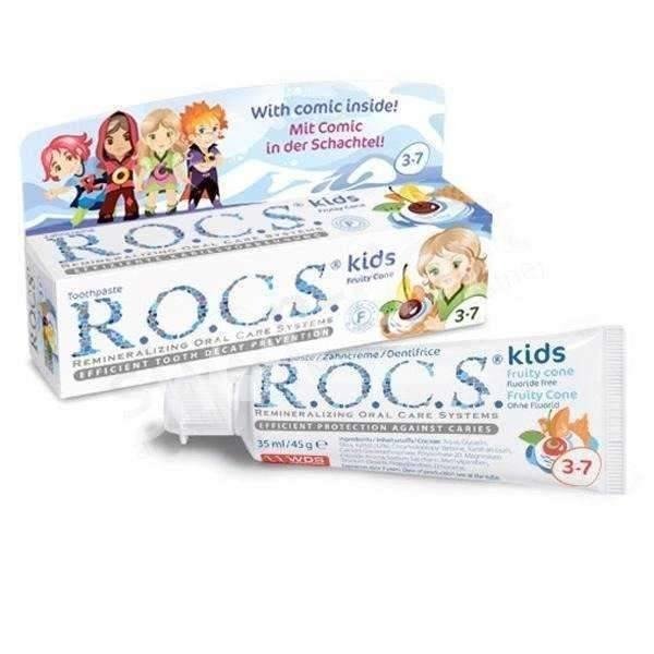 ROCS KIDS Owocowy rożek (Fruity Cone) - Pasta dla dzieci w wieku 3-7 lat BEZ FLUORU 35ml