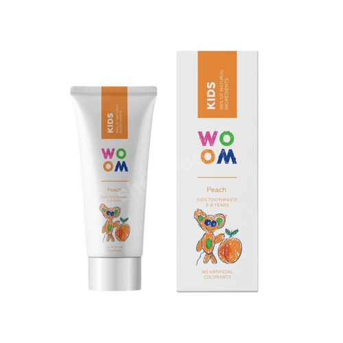 WOOM Kids Peach Naturalna pasta do zębów dla dzieci 3-8 lat z fluorem o smaku brzoskwiniowym 50 ml