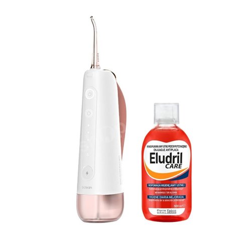 Zestaw Oclean W10 Irygator do zębów bezprzewodowy różowy + płyn do płukania jamy ustnej ELUDRIL Care