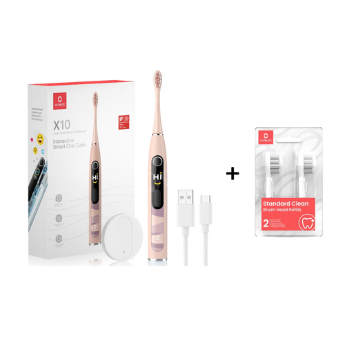 Zestaw Oclean X10 Smart różowa szczoteczka soniczna z interaktywnym wyświetlaczem + 2 końcówki Oclean Standard White