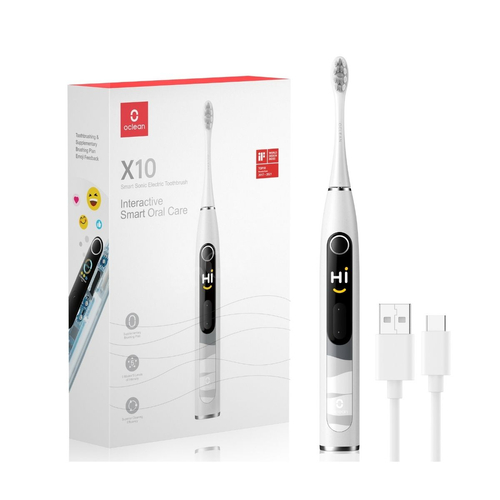 Zestaw Oclean X10 Smart szara szczoteczka soniczna z kolorowym ekranem + 2 końcówki Oclean Standard White